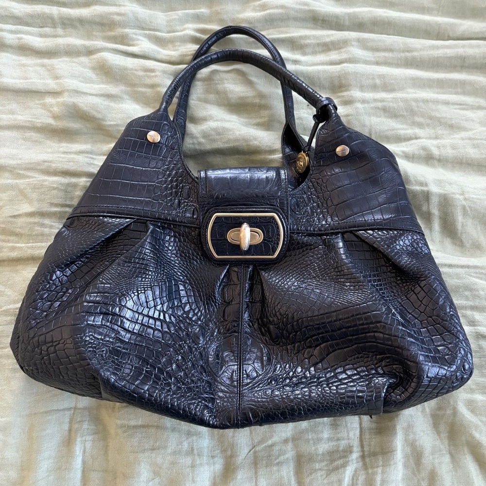 Brahmin Bag black‎ patent alligator leather Gold Hardware